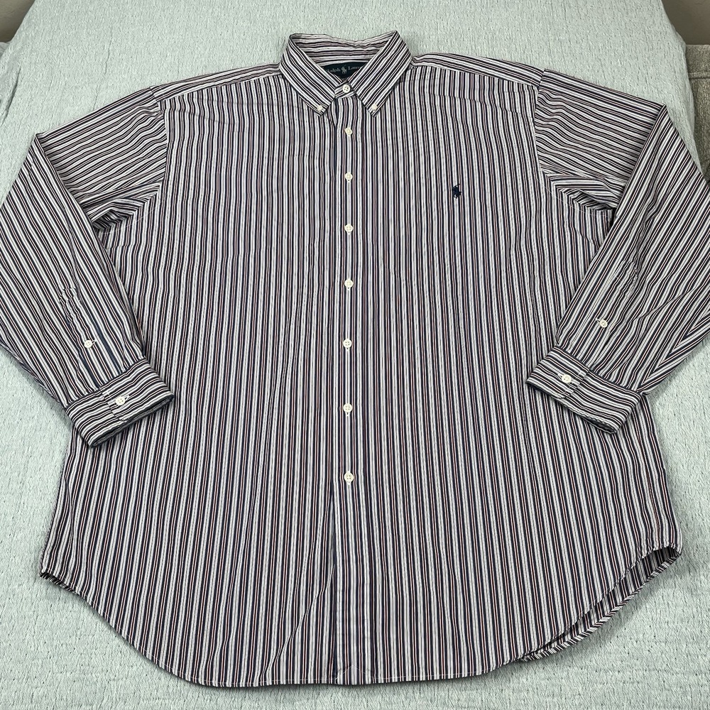 Ralph Lauren Shirt Men's XLT Blue Red Stripe Oxford Cloth Flesh Pony OCBD Luxury
